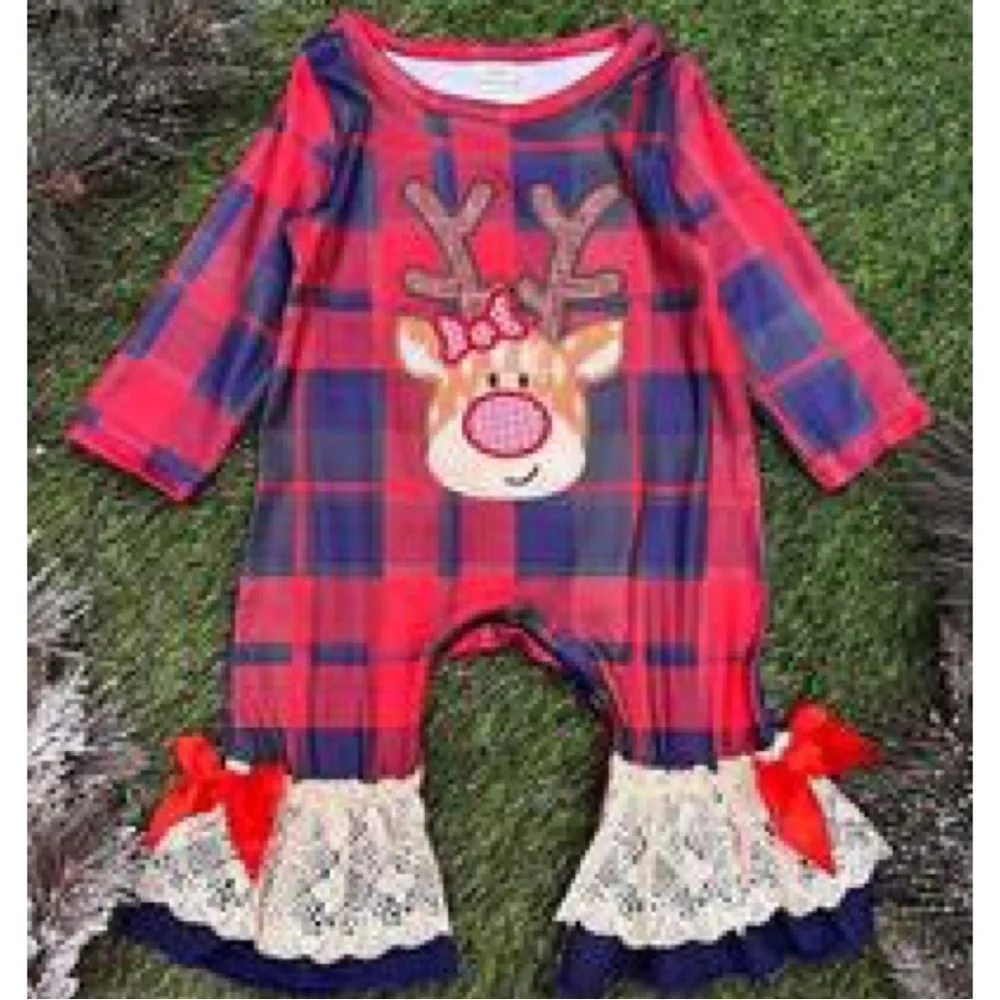 Girls Red Nose Reindeer Baby Romper